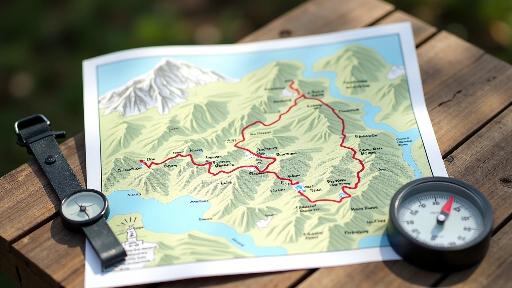 Rozłożona mapa turystyczna i kompas na drewnianym biurku, przygotowanie do wędrówki